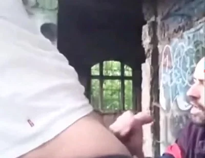 A Dude Is Jerking off in an Urban Exploration Setting and Gets Caught by a Blowjob Artist.