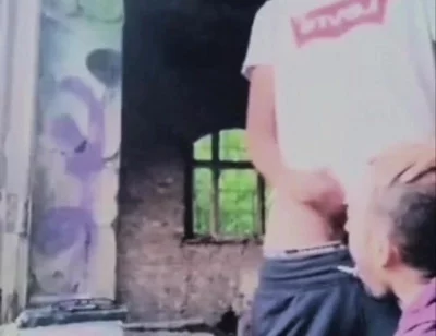 A Dude Is Jerking off in an Urban Exploration Setting and Gets Caught by a Blowjob Artist.