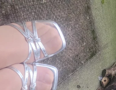 Outside with Silver Heels Cumming on Heels and Feet