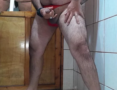 Nice Cum Using Red Thong