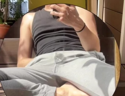Amateur Boy Wets His Grey Sweatpants