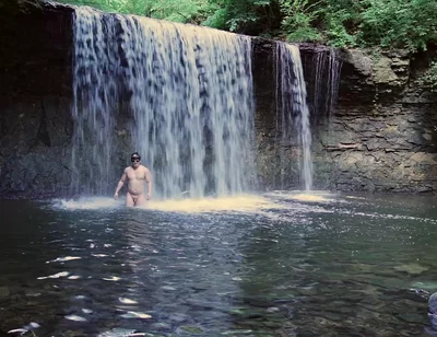Muscular Asian Hunk Flexes in Speedo by Waterfall - Tight Ass & Hole Tease, Strips Naked & Explodes with Massive Cumshot