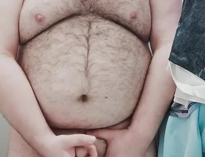Fat Bear Jerks off on Toilet and Licks up His Cum