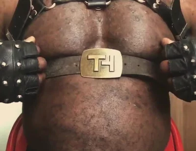 Black Muscle Close up Harness Belted Titplay