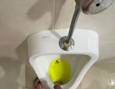 Dared to Piss Fully Naked in Public Toilets Urinal