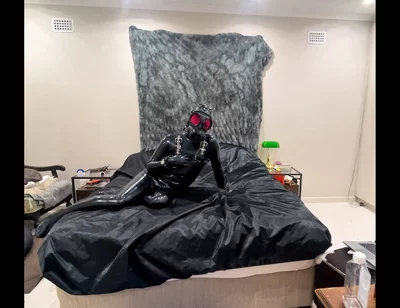 Latex Drone Activation - Gas Mask Transformation in Glossy Black Latex