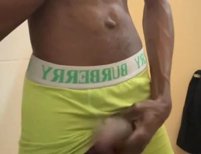 Sexy Teen with Abs Stroking His Big Black Cock
