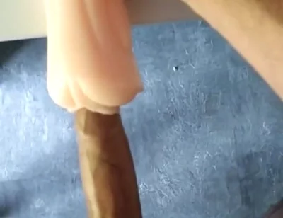 Perverted Pig Uses This Toy to Insert His Big Hard Wet Cock, and Cums Inside Obviously Bareback