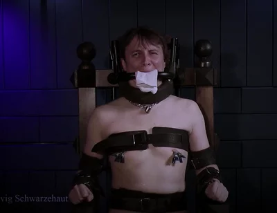 Rikki in Bondage Chair Steel Gag System & Sock Stuffing