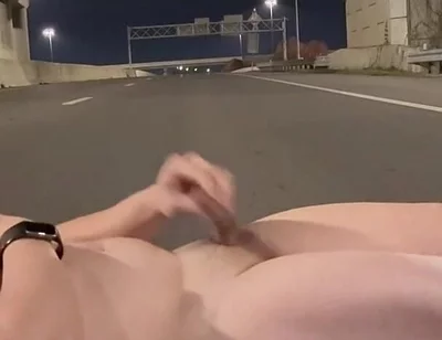Naked Muscled Asian Walks to the Middle of an Empty Road at Night, Flexes Hard & Shoots a Massive Load