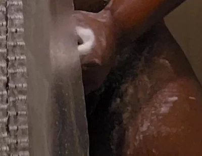 Peeking on Black Step Dad Jerking off in the Shower