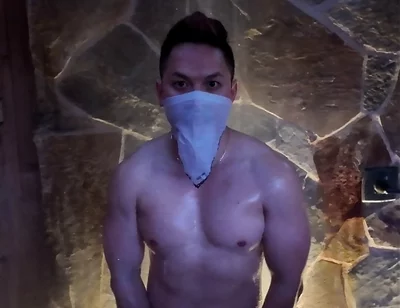 Naked Asian Muscle Hunk Dawn Outdoor Shower Flex - Thick Biceps, 6-pack Abs, V-taper Back & Big Cumshot