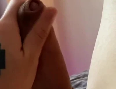 Jerking My Unshaved Cock on the Bed at Night with Beautiful Lighting