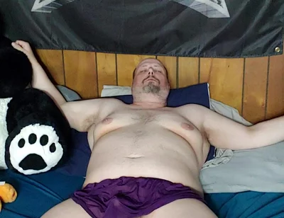 Chubby Guy Jerks off Wearing Women's Lingerie
