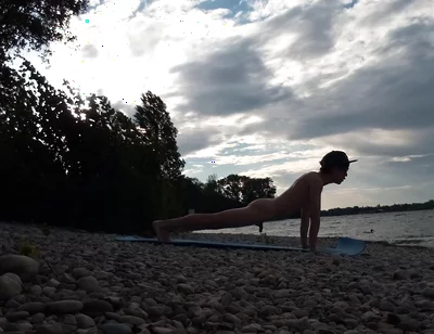 Slender Nudist Boy Does Yoga Nude on a Naturist Beach. Naked Yoga Video by Jon Arteen Gay Porn Model Skinny Naturist Twink Prac