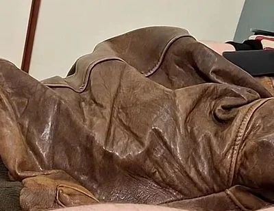 Chav Boy in Leather Bomber Jacket and Scally Gear Get Fucked Leather Bear