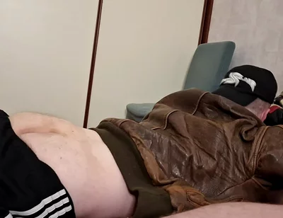Chav Boy in Leather Bomber Jacket and Scally Gear Get Fucked Leather Bear