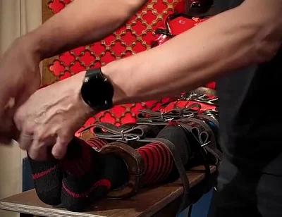 Slave Drone Tickling Session Silicone Suit, Socks & Merciless Sole Play