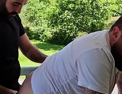 Outdoor Bear Fucking Bareback in Public