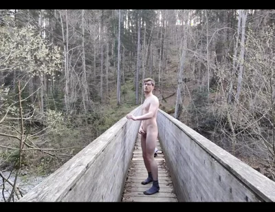 Horny French Twink Is Jerking off Outside on a Bridge