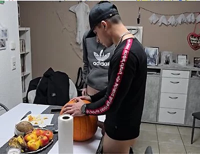 Gay Boys Have Fun: We Fuck The Halloween Pumpkin And Cum On It