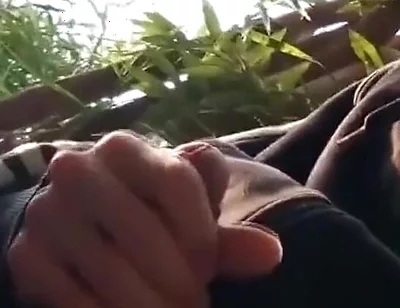 Caught Jerking off My Cock Sticking Out of My Very Short Shorts, I Wait Him Gone, to Wank Again and Cum Outdoor