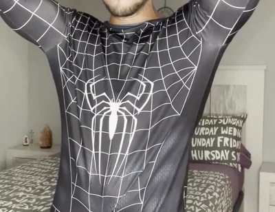 Big Cumshot with My Big Cock and No Hands! Spiderman Outfit