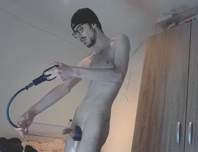 22 Year Old Guy Plays with Penispump and Oil