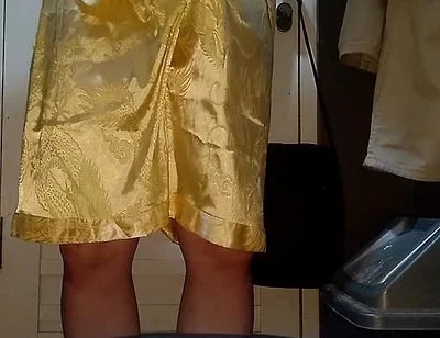 Crossdresser Cum Wearing Satin Pajamas