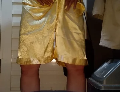 Crossdresser Cum Wearing Satin Pajamas