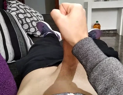 Big White Cock Plays His Foreskin and Cums Moaning Loud