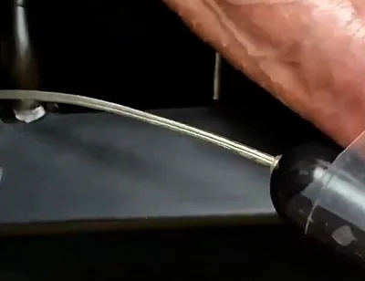 Vibrator on Dick Head Laying on Bench Press Orgasm