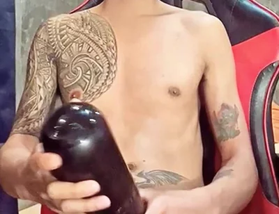 Pinoy Horny Inked Twink Playing with His Masturbator Toy