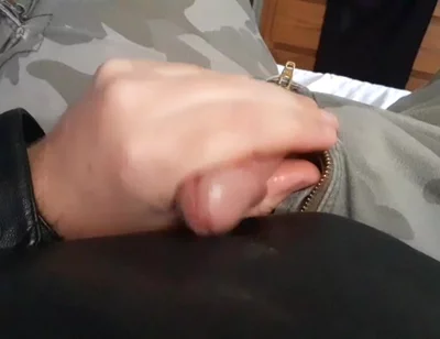 Cum on Leather and Cargo Pants