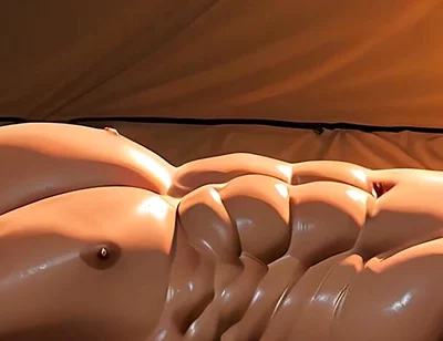 Roided Asian Hunk Lying in Luxury Tent Under Stars at Sunrise