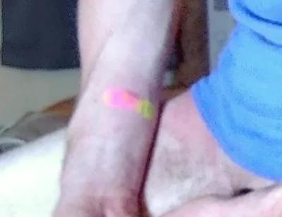 Jerking off with Blue Beater on, Standing up Near Camera