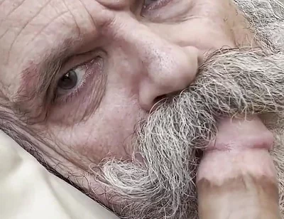 Old Bearded Cocksucker Takes Huge Load Straight Down His Gullet