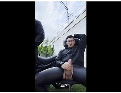 Role Play On The Bike Wearing Hot Leather, In A Hot Outddoors, And Cumming A Huge Load