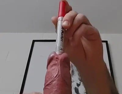 Sounding an Eding Pen While Stretching My Testicles