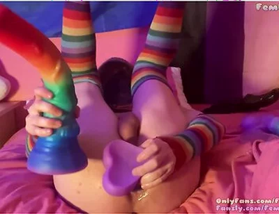 (full Video) Size Queen Femboy Raine Stretched By Massive Fantasy Dildos!