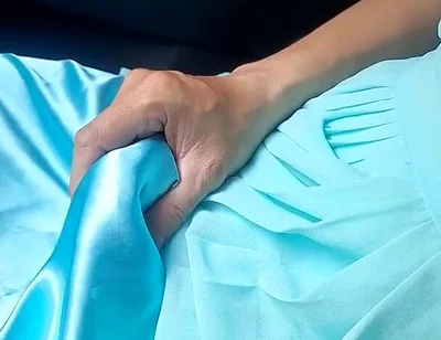 Cum Wearing Blue Chiffon Dress with Satin Lining