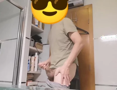 Hot Smooth Underwear Guy Jerks off and Cums in the Bathroom
