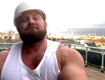 Builder Iron Bending Muscle Flexing and Measuring