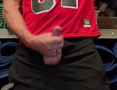 Jockdad87 Shoots a Load of Cum in His #87 Jersey