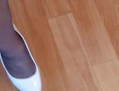 Walking in My High White Shiny Stilettos